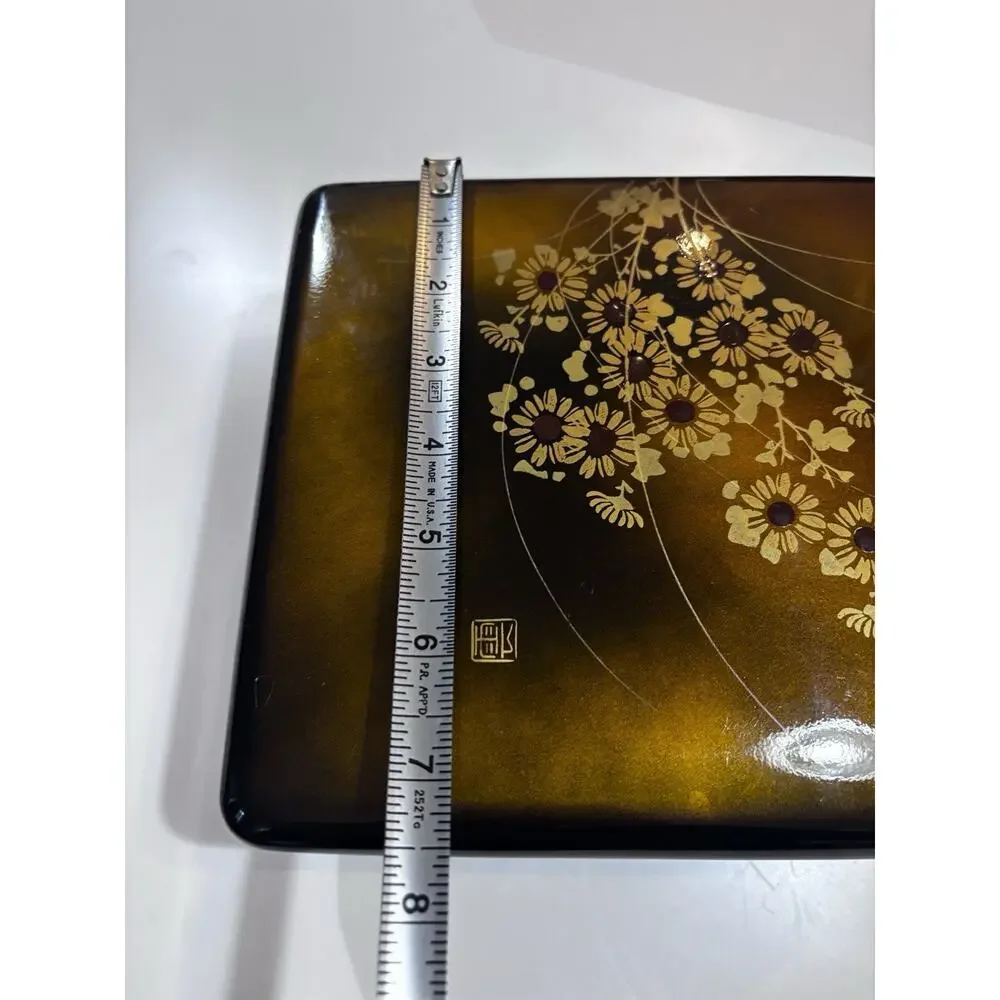 Vintage Japanese Lacquer Jewelry Writing Box Gold Floral MCM Chinoiserie Decor